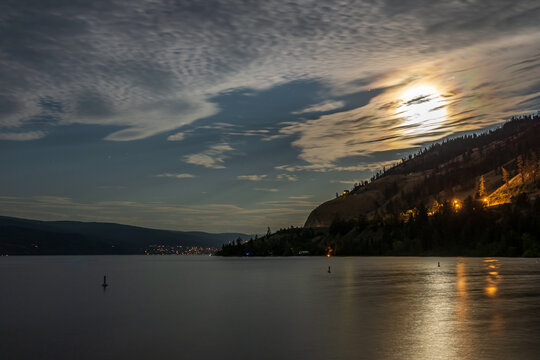 Cloudy Sky Seen From The Shore Of Okanagan Lake At Night British Columbia Canada