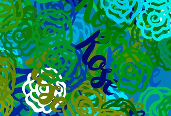 Light Blue, Green vector backdrop with memphis shapes.