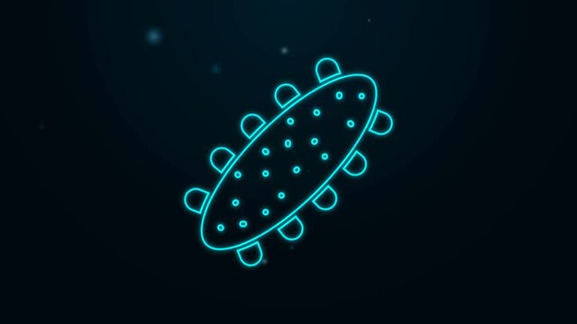 Glowing neon line Sea cucumber icon isolated on black background. Marine food. 4K Video motion graphic animation