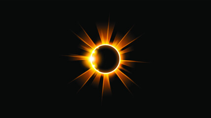 Sun Eclipse Orange Fire Dark Background Vector Moon