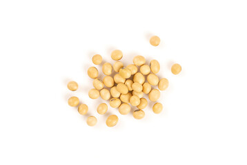  flat lay Pile of Soy beans isolated on white background.