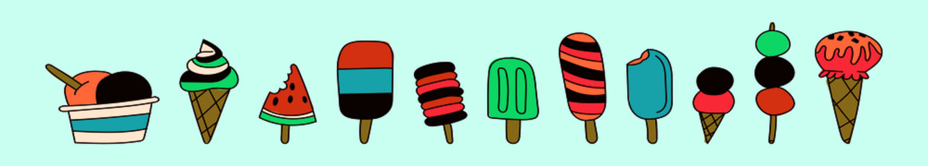 set of ice cream cartoon design template with various models. vector illustration isolated on blue background