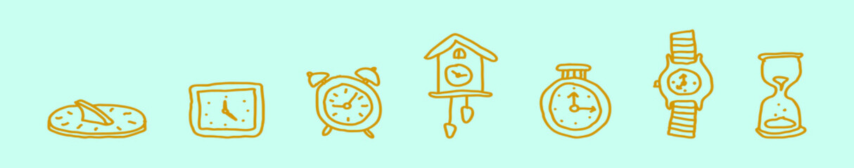 set of sun dial cartoon icon design template in various models. vector illustration isolated on blue background