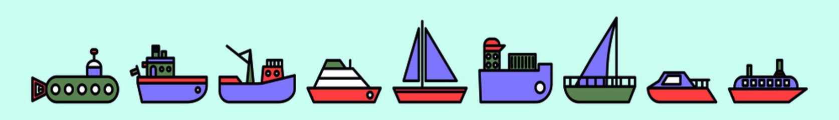set of trawler cartoon icon design template with various models. vector illustration isolated on blue background