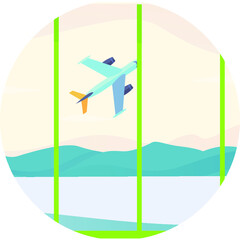 illustration of flying plane in the airport