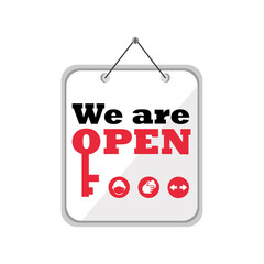 we are open in banner detailed style icon vector design