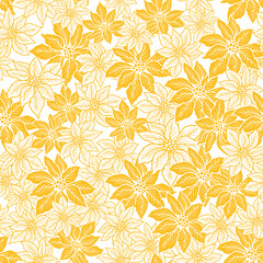 Naklejka na ściany i meble Seamless Christmas pattern with yellow and outline poinsettia design