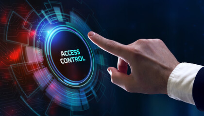 Business, Technology, Internet and network concept. Business man working on the tablet of the future, select on the virtual display: Access control