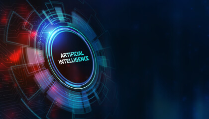 Artificial intelligence (AI), machine learning and modern computer technologies concepts. Business, Technology, Internet and network concept.