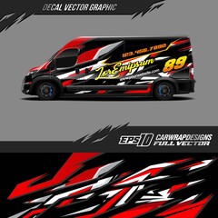 Car wrap decal graphic design. Abstract stripe racing background designs for wrap cargo van, race car, pickup truck, adventure vehicle. Eps 10