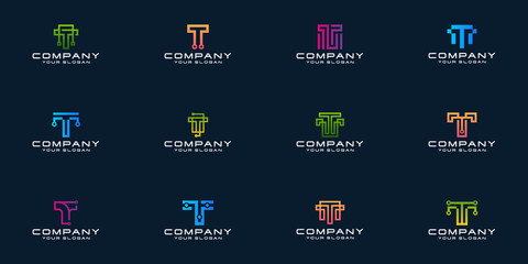 A collection of letter t logo designs in abstract technology modern minimalist flat for business