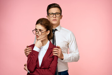 work colleagues business man and woman office management team officials