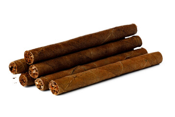 Bunch of hand rolled cigars isolated on white