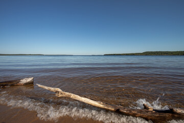 Beautiful lake shore morning at Lake superior in summer Michigan