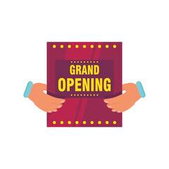 hands holding grand opening advertising detailed style icon vector design