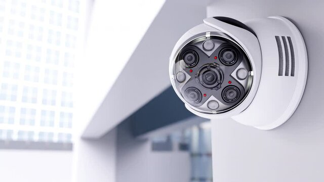Futuristic security CCTV camera with Motion sensor. Scan the area for surveillance purposes.