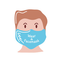 wear a fecemask and man with mask detailed style icon vector design