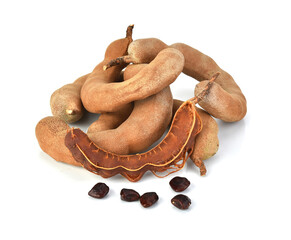 Tamarind and tamarind seeds isolated on white background