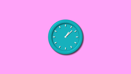 Amazing cyan color 3d wall clock isolated on pink light background