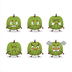 Green pumpkin cartoon character with various angry expressions