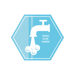 wash your hands with water tap in warning sign detailed style icon vector design