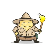 Nacho adventure running gun and torch . Cartoon vector isolated character.