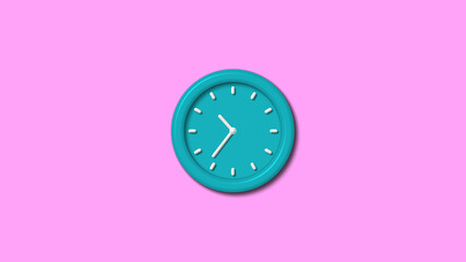 Amazing cyan color 3d wall clock isolated on pink light background