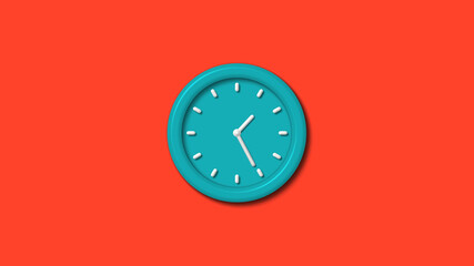 New cyan color 3d wall clock isolated on red background,clock isolated