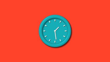 New cyan color 3d wall clock isolated on red background,clock isolated