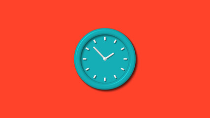 New cyan color 3d wall clock isolated on red background,clock isolated