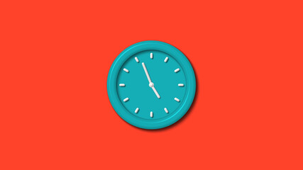 Amazing cyan color 3d wall clock isolated on red background,clock isolated