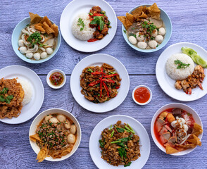 Thai Food Mixes of Noodles and Rice Dishes 