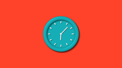 New cyan color 3d wall clock isolated on red background,counnting down clock isolated