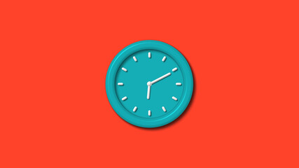New cyan color 3d wall clock isolated on red background,counnting down clock isolated