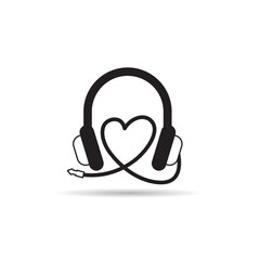 headphone with heart wire icon vector on white background