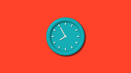 New cyan color 3d wall clock isolated on red background,counnting down clock isolated