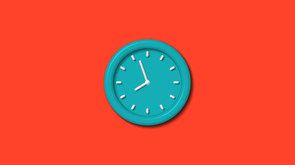 New cyan color 3d wall clock isolated on red background,counnting down clock isolated