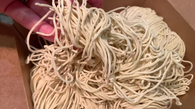 Fresh home made ramen noodles. Close-up.