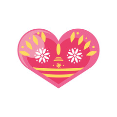 mexican heart with flowers detailed style icon vector design