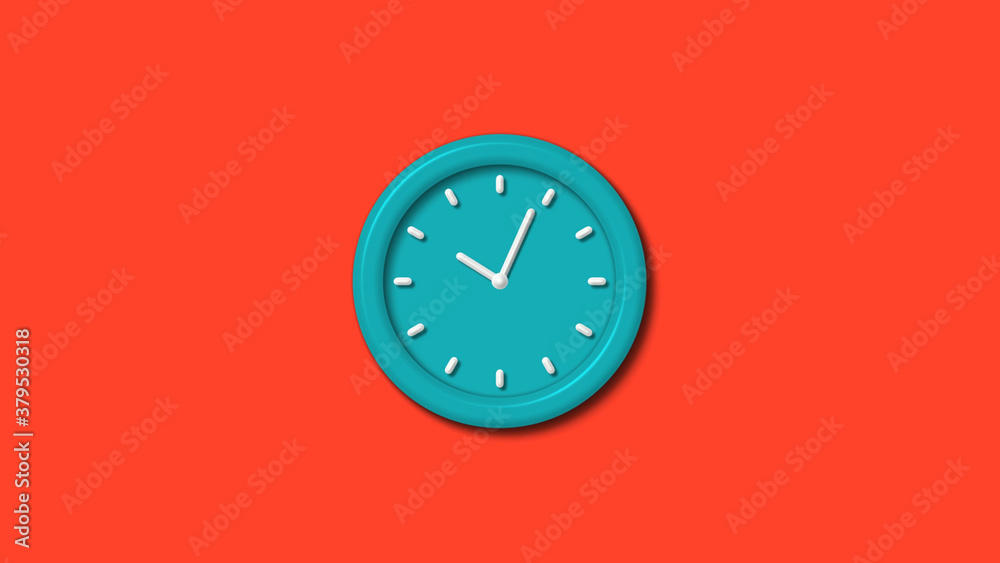 Wall mural Cyan color 12 hours 3d wall clock isolated on red background,clock icon