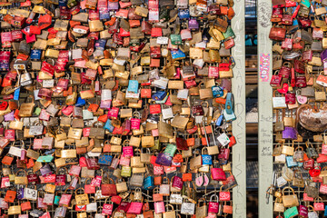 Cologne, Germany - December 21, 2016 : Love padlocks on the Hohenzollern Bridge in Cologne in Koln, Germany