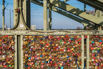 Cologne, Germany - December 21, 2016 : Love padlocks on the Hohenzollern Bridge in Cologne in Koln, Germany