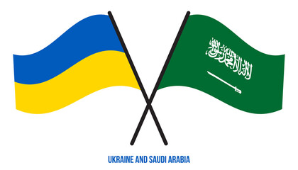 Ukraine and Saudi Arabia Flags Crossed And Waving Flat Style. Official Proportion. Correct Colors.