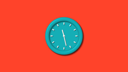 Cyan color 12 hours 3d wall clock isolated on red background,clock icon