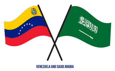 Venezuela and Saudi Arabia Flags Crossed And Waving Flat Style. Official Proportion. Correct Colors.