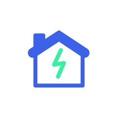 Home electricity icon vector, filled flat sign, bicolor pictogram, house energy green and blue colors. Symbol, logo illustration