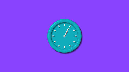 New cyan color 3d wall clock isolated on purple background,clock icon