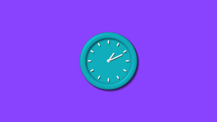 New cyan color 3d wall clock isolated on purple background,clock icon