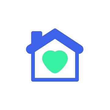 Home with heart icon vector, filled flat sign, bicolor pictogram, love house green and blue colors. Symbol, logo illustration