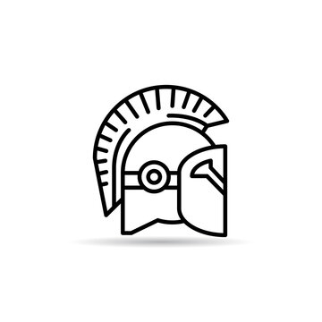 Spartan helmet medieval age line icon